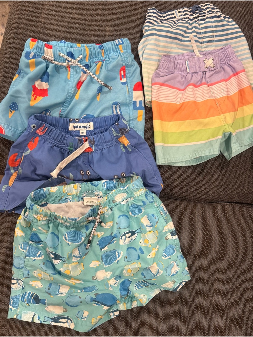 Kids Blue Whale & Ocean Print Swim Trunks